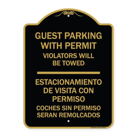 Signmission Guest Parking with Permit Violators Will Be Towed Estacionamento De Visita Con Permis, BG-1824-23926 A-DES-BG-1824-23926